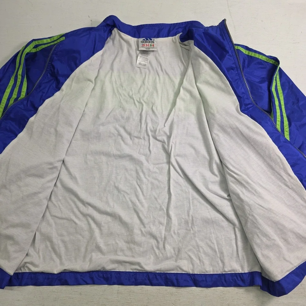Vintage Adidas Track Jacket 3 Stripes Logo Green Blue‎ Colorblock Lined Youth XL